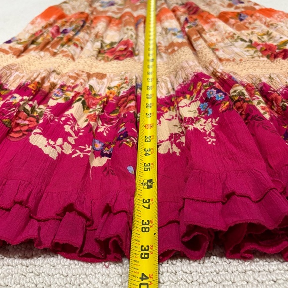 Forbidden womens vibrant boho tiered maxi skirt ruffles vintage gauzy gypsy sz L - Picture 6 of 9